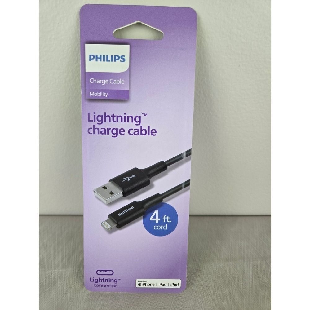 Philips Lightning to USB-A Charge Cable 4ft Black MFi Certified DLC4104V/37 NEW